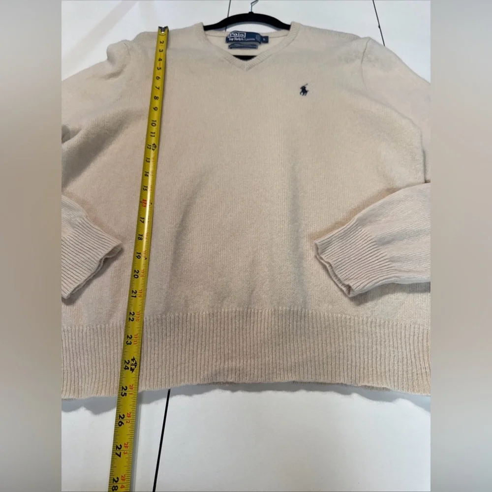 VTG Polo Ralph Lauren Sweater Mens Sz L Cream Pony 100% Italian Lambswool V-neck